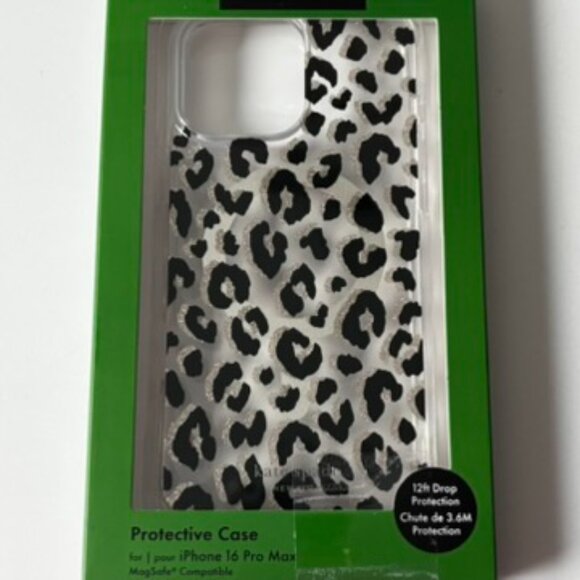 Kate Spade iPhone16 Pro Max Protective Case Glitter Leopard MagSafe NIB - Picture 1 of 5